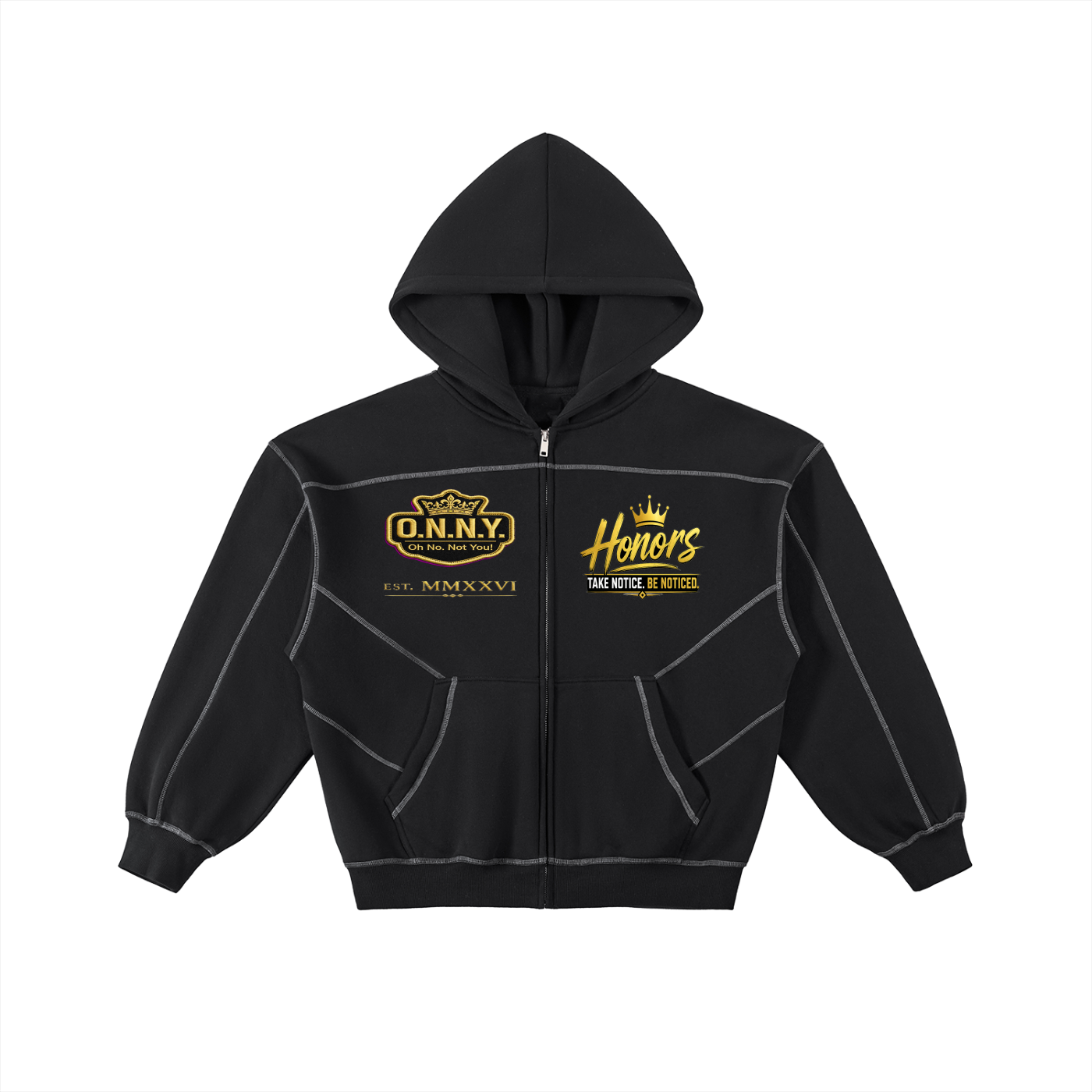 O.N.N.Y. Executive Contrast-Stitched Boxy Fleece Zip Hoodie