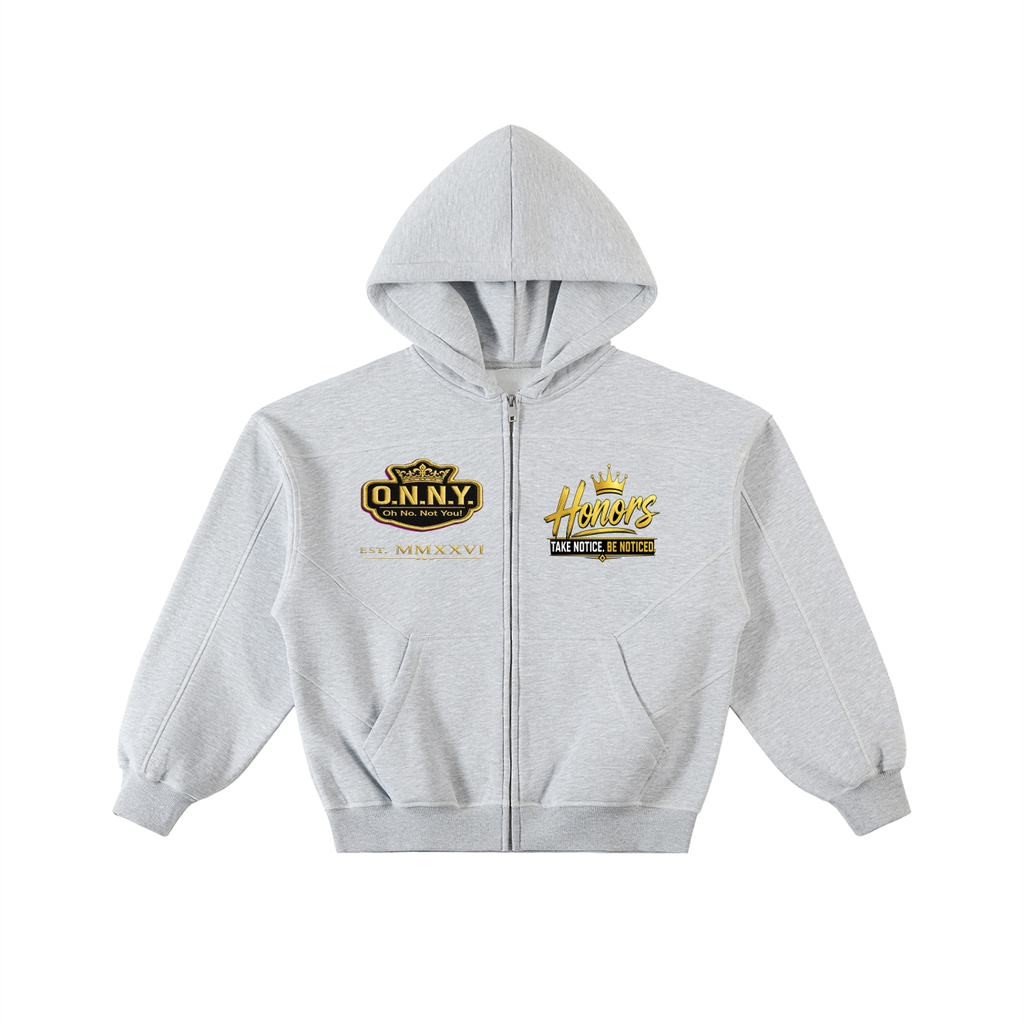 O.N.N.Y. Executive Contrast-Stitched Boxy Fleece Zip Hoodie